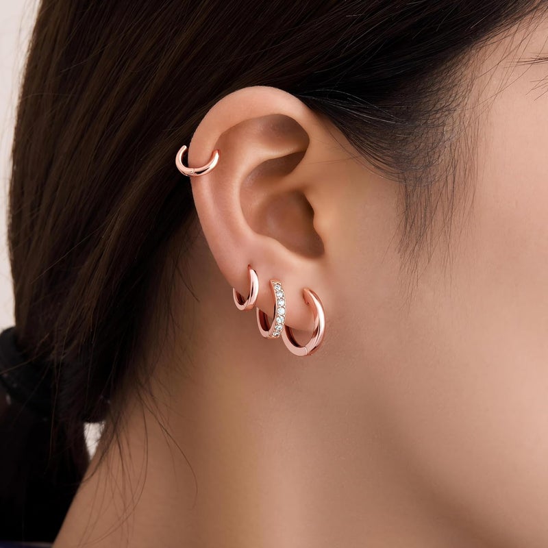 Poxtex Small Gold Huggie Hoop Earrings Set for Women Men Hypoallergenic 14K Plated Stack Cartilage Earrings, Multiple Piercing Lightweight Mini Thin Cute Dainty Trendy Jewelry Set Christmas Gifts for Women - Image 3